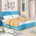 Latitude Run® Storage Hydraulic Platform Bed w/ 2 Drawers Upholstered/Linen in Blue | 43.7 H x 64.2 W x 82.7 D in | Wayfair