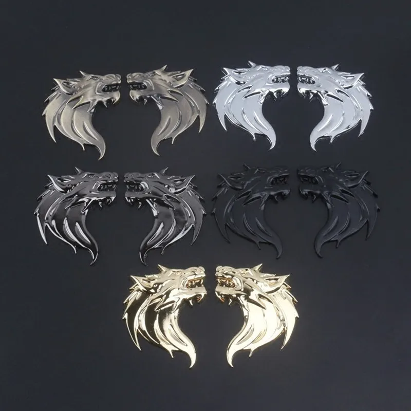1 paire 3D métal tête de loup Auto moto voiture autocollant Logo emblème décoration voiture autocollants et décalcomanies style de voiture