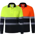 Polo de sécurité à manches longues bicolore orange chemise de travail à haute visibilité avec