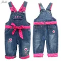 Salopette en jean brodée avec ceinture pour bébé fille barboteuse en denim pour enfant de 3 ans