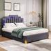 Gray Velvet LED Upholstered Platform Bed with 4 Drawers and 16 Colors and 4 Patterns RGB Lights, Irregular Metal Bed Legs