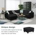 112" L-shape Sectional Corner Sofa Sets, 7 Seater Black Fabric Modular Sectional Couches w/ Ottoman & 3 Pillows for Living Room