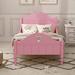 Light Pink Solid Wood Macaron Twin Size Toddler Platform Bed with Side Safety Rails, Kid-Friendly Height, Hollow Love Design