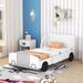 White Twin Size Unique Car Platform Bed with headboard and Safety Rails, Wheel Legs, High-Quality Construction