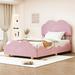 Light Pink Velvet Upholstered Platform Bed with Cloud Shape Headboard,Footboard, Side board, Easy Assembly