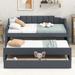 Grey Twin Upholstered Daybed with Trundl & 2 Storage Trundle Drawers,Twin Size Sofa Bed Daybed with 3 Drawers&Backrest