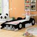 Black Cool Pine Wood Race Car Platform Bed with Rear Wing and Front Spoiler, Safety Rails, Wheels, Easy Assembly