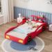 Wooden Twin Size Race Car Platform Bed Bed with Wheels Legs, Safety Rails, Tail Storage Rack, Easy Assembly