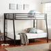 Black Contemporary Metal Tube Bunk Bed with Side Double Built-In Ladder & Full Length Guard-Rail, Slat System Included