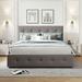 Linen Upholstered Platform Bed w/ 2 Drawers and 1 Twin XL Trundle Wooden Bed Frame, Queen Size for Kids Teens Adults, Light Gray