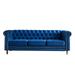 Chesterfield Sofa Settee Velvet Lounge Loveseat Sofa, Living Room Button Tufting Couch with Rolled Arm and Gold Strip Trim, Blue