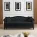 Black Velvet 3 Seater Sofa w/ Curved Back & Pillows, Button Tufted Straight Row Couch w/ Removable Cushions & Nailheads Armrest