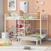 Pine Wood Twin XL/Twin Bunk Bed with 4-Shelf Storage, Built-in Ladder, Safety Rails