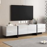 LED-Lit Contemporary TV Stand - Tempered Glass Shelves, 16-Color LEDs, Spacious Cabinets, Up to 70" TVs