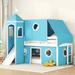 Twin size Pine Wood Castle-Inspired Bunk Bed with Slide and Ladder, Tent, Tower, Sturdy Construction, Playhouse Design