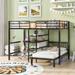 Black Pine Wood Twin XL/Twin Bunk Bed with 4-Shelf Storage, Built-in Ladder, Safety Rails