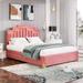 Pink Queen Size Velvet Upholstered Platform Bed with 4 Drawers and 16 Colors and 4 Patterns RGB Lights