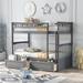 Gray Twin over Twin Bunk Bed Frame with Drawers Convertible into 2 Beds