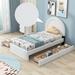 Twin Size Bohemian Headboard Teddy Platform Bed with 4 Drawers, Bedroom Storage Bed Frame No Box Spring Needed, White