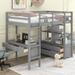 Gray Twin Size Loft Bed w/ Built-in Desk with 2 Drawers and Storage Shelves