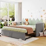 Velvet Upholstered Twin Daybed with Pop Up Trundle, Expandable to King Size, Versatile for Various Spaces