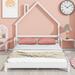 White Full Size House-Shaped Headboard Floor Bed with Handrails for Kids, Teens, Girls, Boys Space-Saving, Easy Assembly