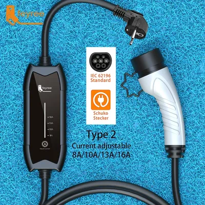 feyree EV Tragbares Ladegerät Typ2/GB/T-Stecker 16A Einphasig 3,5 kW Typ1 3,5 m Wallbox-Ladestation für Elektrofahrzeuge Image