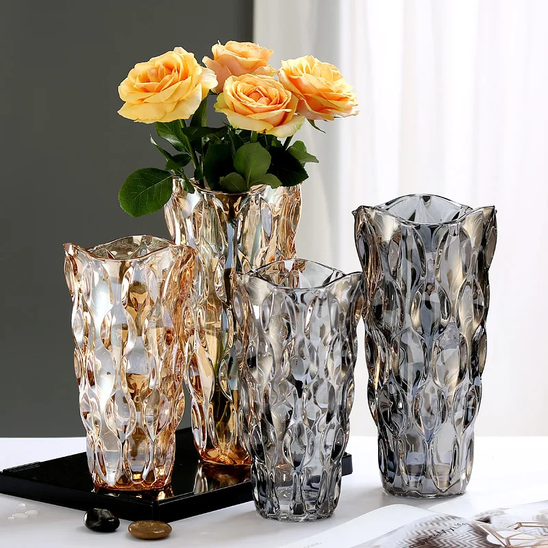 Böhmischen Stil Glas Vase 24,5 cm Große Kristall Vasen für Blumen Anordnung für Home Wohnzimmer Bad Küche Tabletop Decor Image