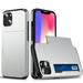 for iPhone 12 Mini Wallet Case with Sliding Door Hidden Pocket Credit Card Holder Dual Layer Heavy Duty Shockproof Hard PC Hybrid TPU Phone Flip Protective Cover for iPhone 12 Mini Silver