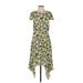 Kensie Casual Dress - A-Line Crew Neck Short sleeves: Yellow Floral Dresses - Women's Size Small