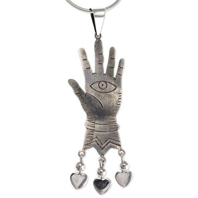 Sterling silver pendant necklace, 'All-Seeing Eye'