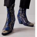 Free People Shoes | Free People Brayden Snake Western Boots 39 | Color: Blue/Silver | Size: 8.5