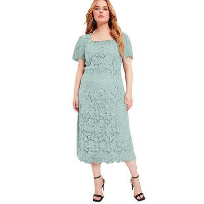 Plus Size Women's Square-Neck Lace Dress by June+Vie in Antique Mint (Size 18/20)