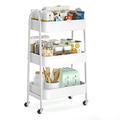 EAGMAK 3 Tier Metal Storage Trolley, Utility Rolling Cart with Handle and Lockable Wheels, Multifunctional Storage Organizer Trolley with Mesh Baskets for Kitchen, Living Room, Office, Garage (White)