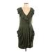 Bisou Bisou Casual Dress - Party Plunge Short sleeves: Green Solid Dresses - Women's Size 12