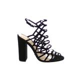 Schutz Heels: Strappy Chunky Heel Boho Chic Black Print Shoes - Women's Size 8 1/2 - Open Toe