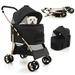 Petsite 3-In-1 Pet Stroller with Removable Car Seat Carrier 4-Level Adjustable Canopy Black+Gold