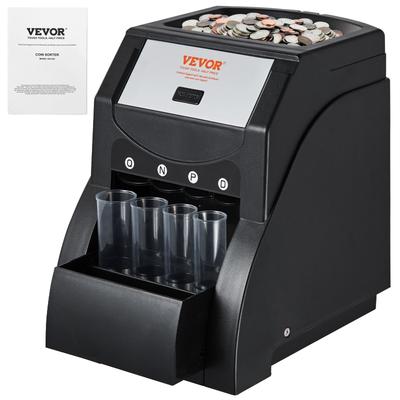 VEVOR USD Coin Sorter,Coin Sorter and Wrapper Machine Holds 200/2000 Coins, Black