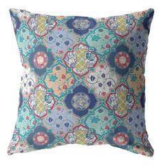 16" Blue Peach Trellis Suede Zippered Throw Pillow