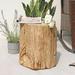 Outdoor Concrete Side Table 14.6 Inch Round Accent Table Faux Wood Stump Stool Patio End Table Garden Stool Plant Stand