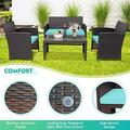 4 Pieces Patio Furniture Set With Cushions Patio Conversation Set W/Chairs & Loveseat & Tempered Glass Coffee Table Wicker Patio Furniture Sets For Backyard Porch Garden (1 Turquoise)