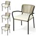 DWVO 4PCS Outdoor Patio Wicker Dining Chairs with Cushions Rope Woven Stackable Chairs Armchair for Patio Backyard Poolside Balcony - Beige