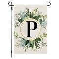SHENGXINY Spring Letter Printed Garden Flag Clearance Ins Style 26 Letters+green Plant Printing Flax Garden Flag First Letter Of Surname Hanging Flag At The Gate Of Courtyard P