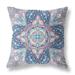 16" Blue Pink Floral Geo Zippered Suede Throw Pillow