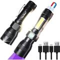 Blacklight Flashlights 3 in 1 UV Flashlight Rechargeable Flashlight with Pocket Clip High Powered LED Light 7 Modes Waterproof (2Pcs-with Battery)