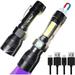 Blacklight Flashlights 3 in 1 UV Flashlight Rechargeable Flashlight with Pocket Clip High Powered LED Light 7 Modes Waterproof (2Pcs-with Battery)