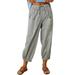 2023 Women S High Waist Cotton Linen Pants Drawstring Capri Pants With Pockets Wide Leg Cropped Pants For Women