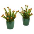 Nearly Natural Sedum Succulent Artificial Plant in Green Planter (Set of 2)