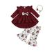CIYCuIT Baby Girl 3Pcs Outfits Long Sleeve Ruffles A-line Tops + Floral Print Pants + Headband 3M 6M 9M 12M 18M 24M Infant Toddler Sweet Casual Daily Clothes