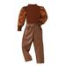 Qiangong Kids Baby Girls Winter Solid Cotton Ribbed Long Sleeve High Collar Tops Pants Outfits Brown 6Y